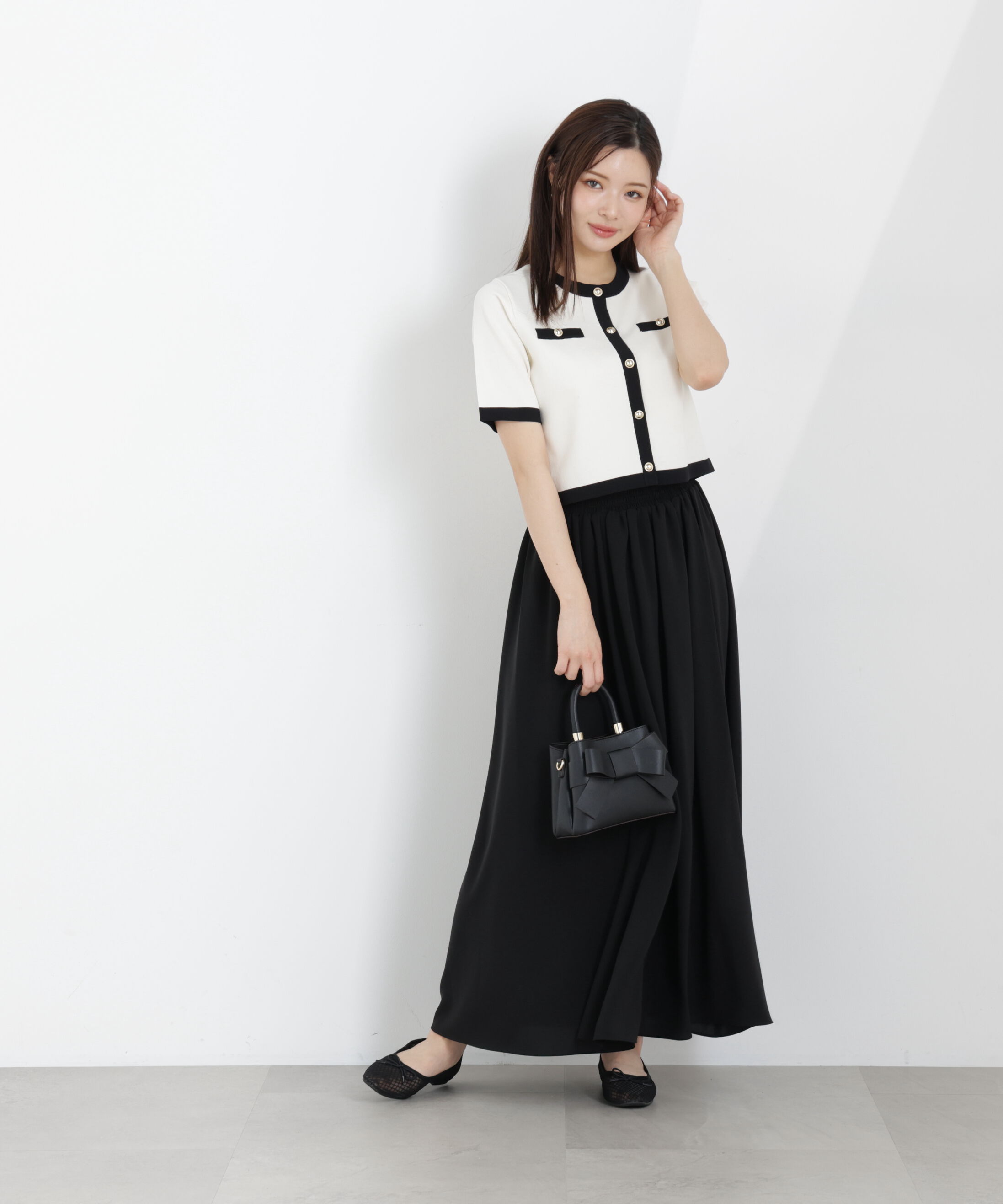 PROPORTION BODY DRESSING「ハーフスリーブバイカラーニットカーディガン　26SS」|カーディガン|