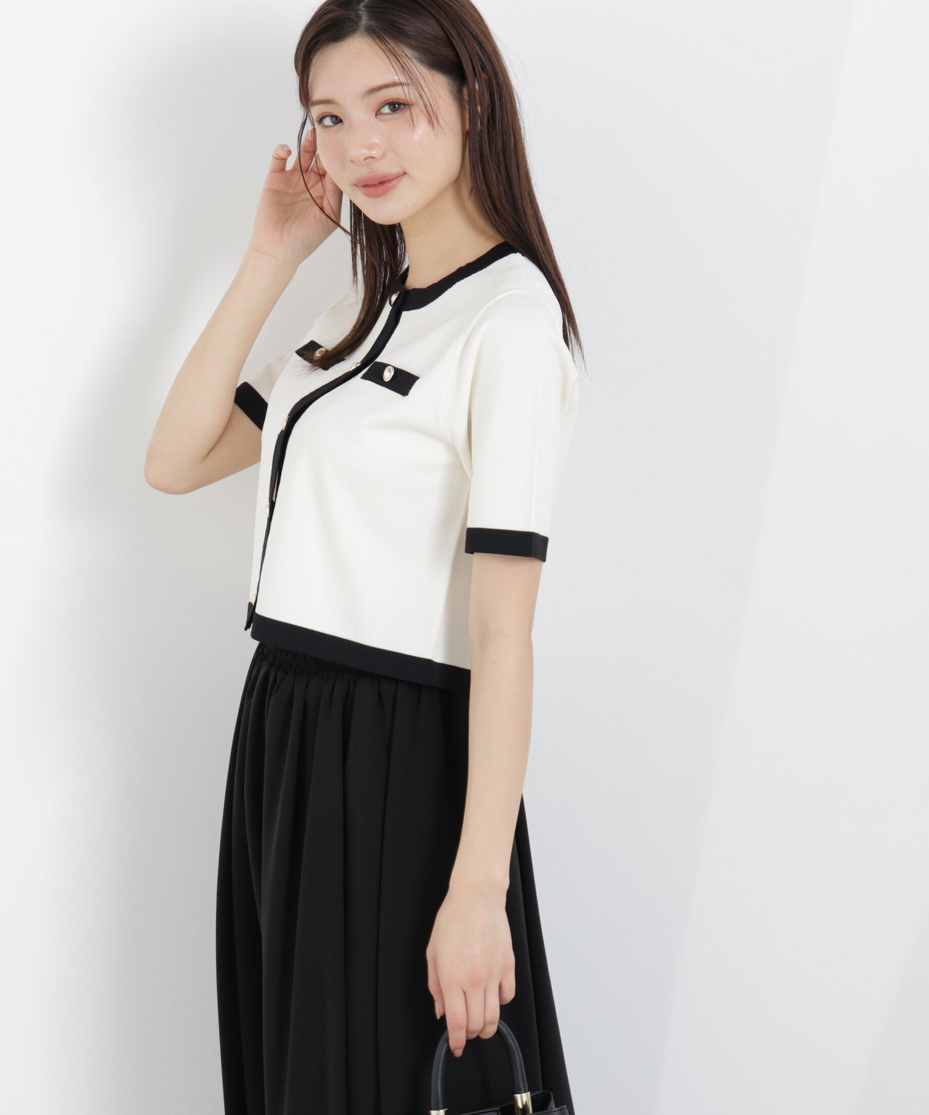 PROPORTION BODY DRESSING「ハーフスリーブバイカラーニットカーディガン　26SS」|カーディガン|