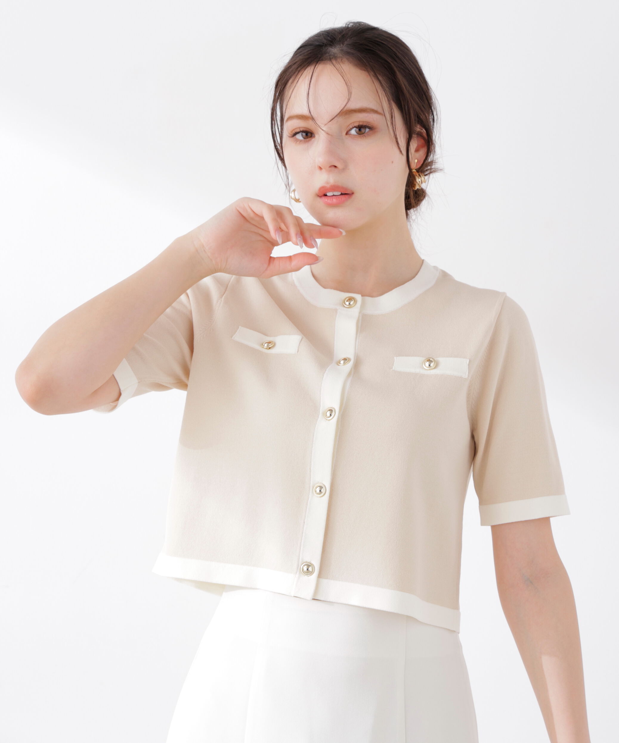 PROPORTION BODY DRESSING「ハーフスリーブバイカラーニットカーディガン　26SS」|カーディガン|