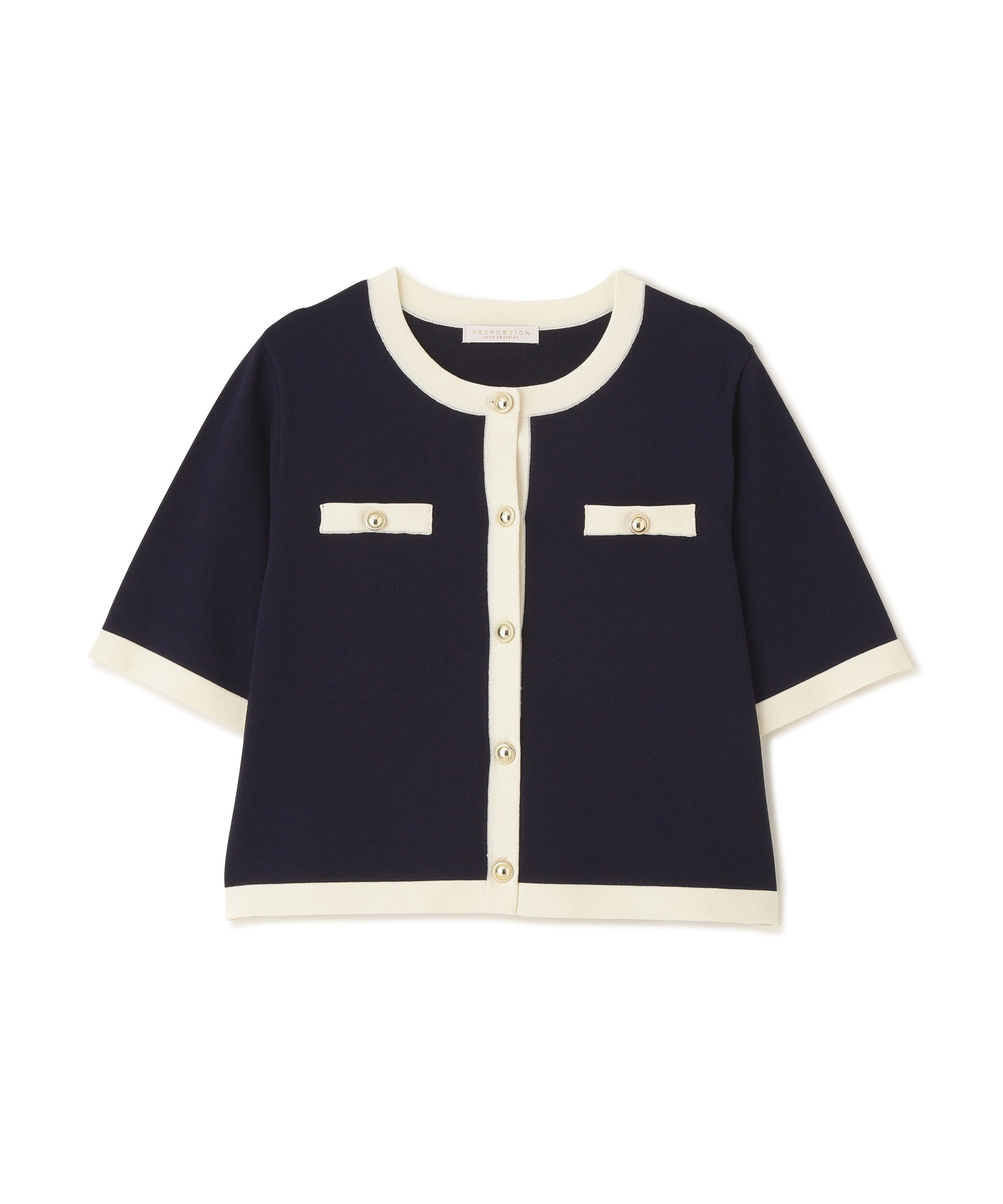PROPORTION BODY DRESSING「ハーフスリーブバイカラーニットカーディガン　26SS」|カーディガン|