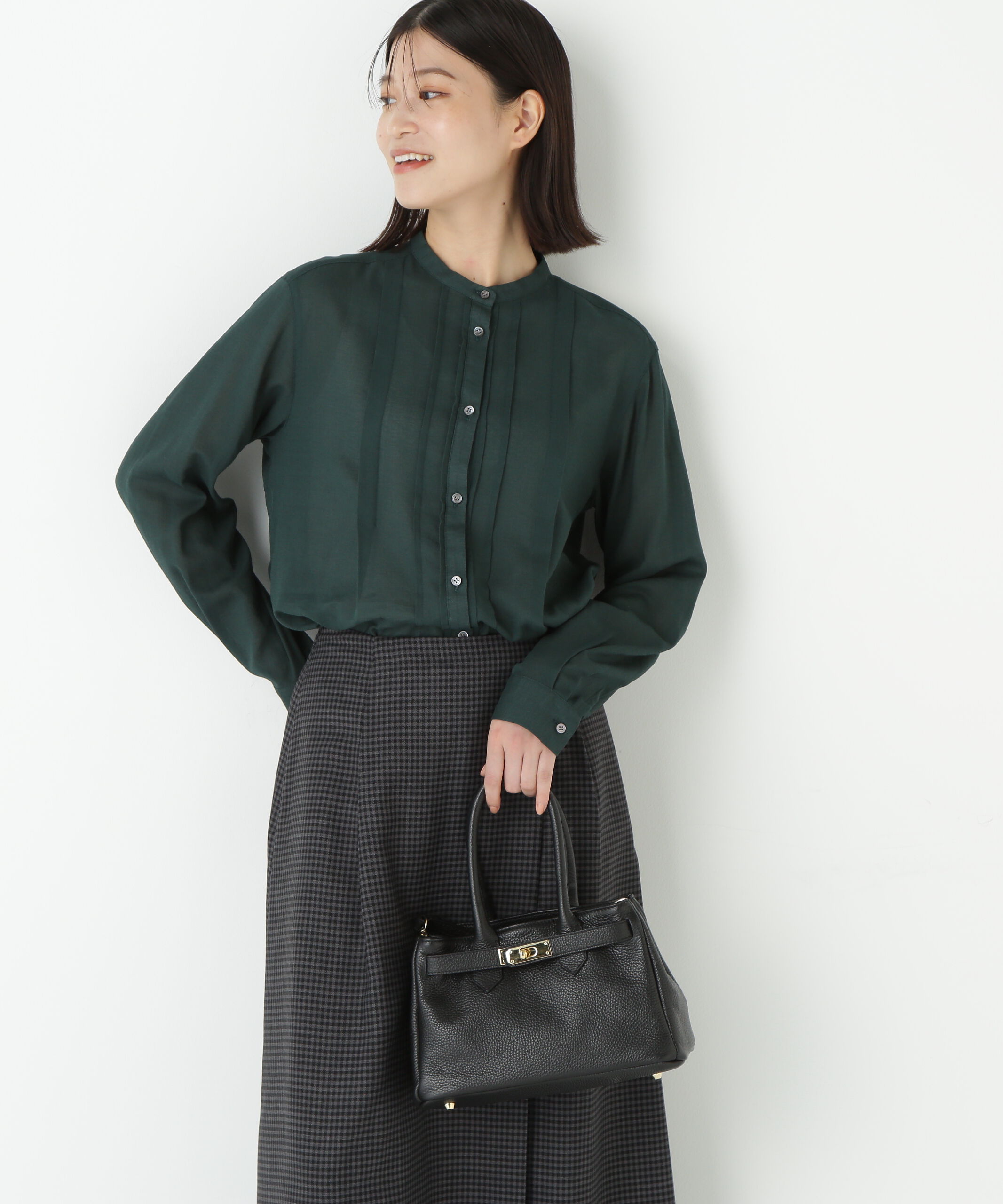  「◆コットンジョーゼットボイルバンドシャツブラウス」|シャツ・ブラウス|グリーン