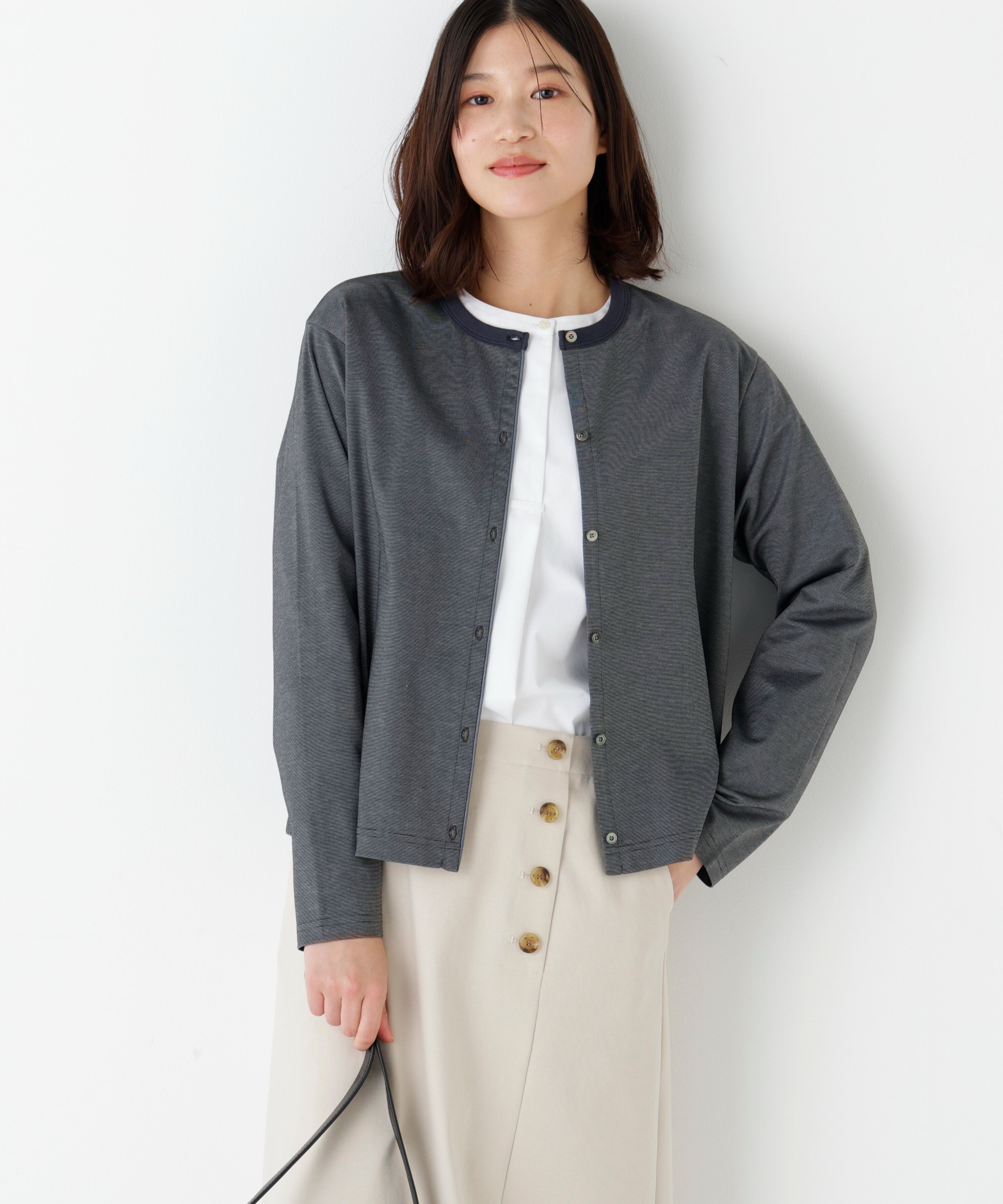  「◆《ウォッシャブル/接触冷感》ポンチカーディガン」|Tシャツ・カットソー|グレー