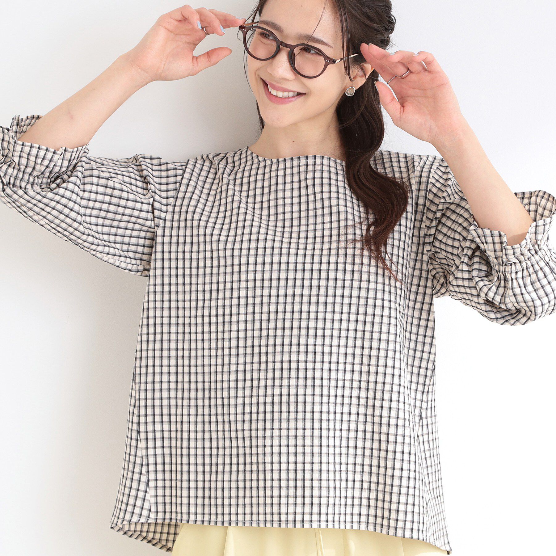 SHOO･LA･RUE「【セットアップ可】サッカーチェック柄ブラウス」|シャツ・ブラウス|オフホワイト(203