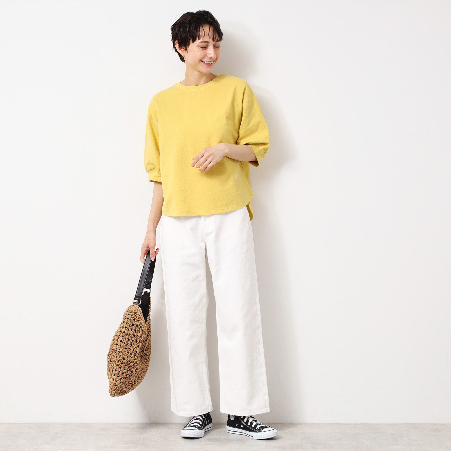 Dessin「【360度可愛い・洗える】バックヘンリーカットソー（5分袖/XS～L）」|Tシャツ・カットソー|