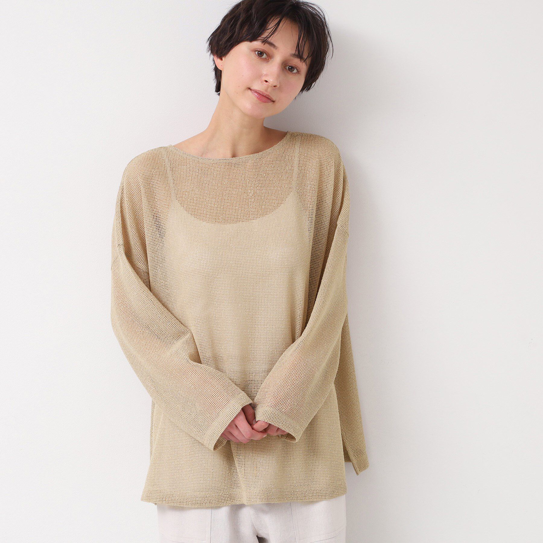 Dessin「【前後2WAY・洗える】ラメ入りオーバーサイズメッシュブラウス」|シャツ・ブラウス|