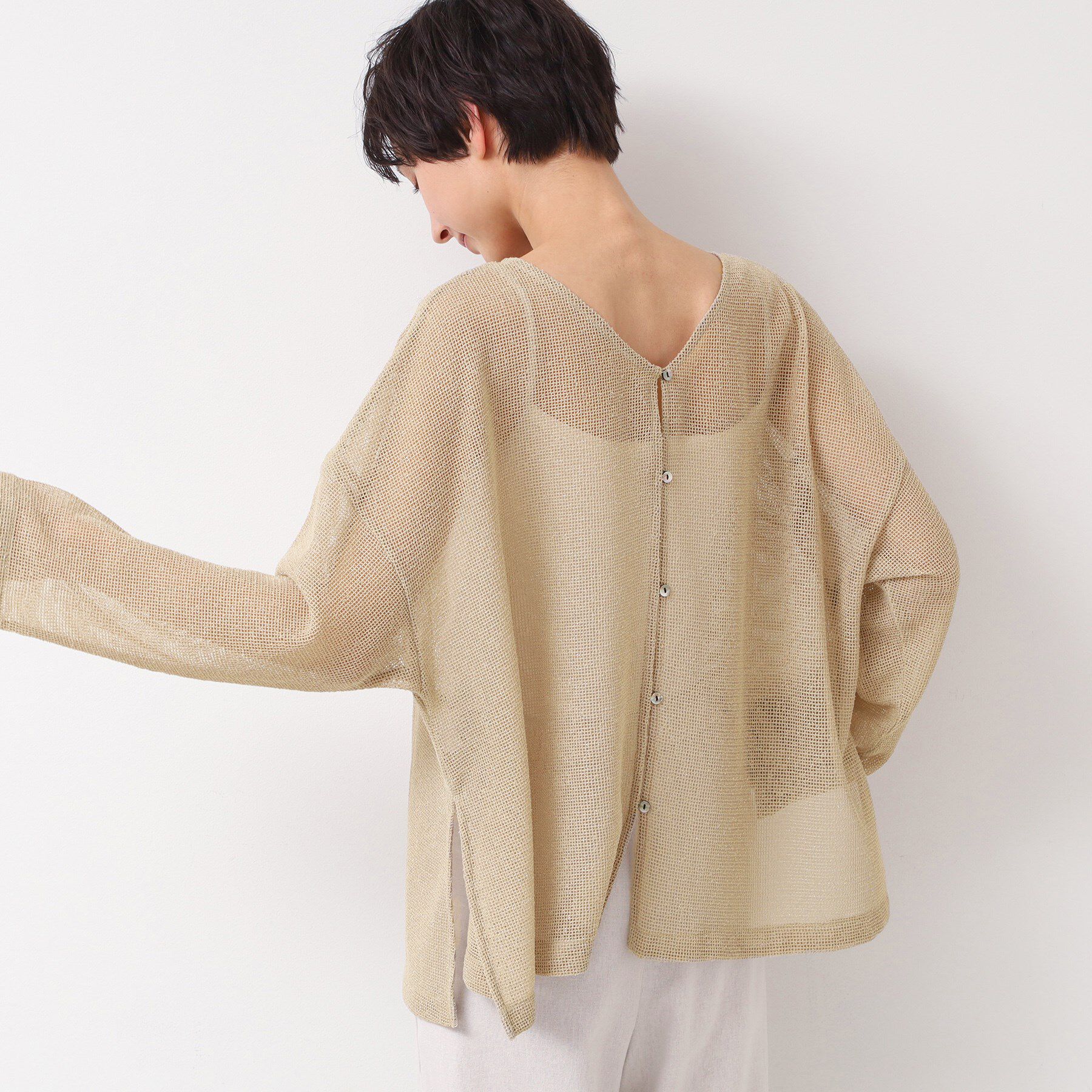 Dessin「【前後2WAY・洗える】ラメ入りオーバーサイズメッシュブラウス」|シャツ・ブラウス|