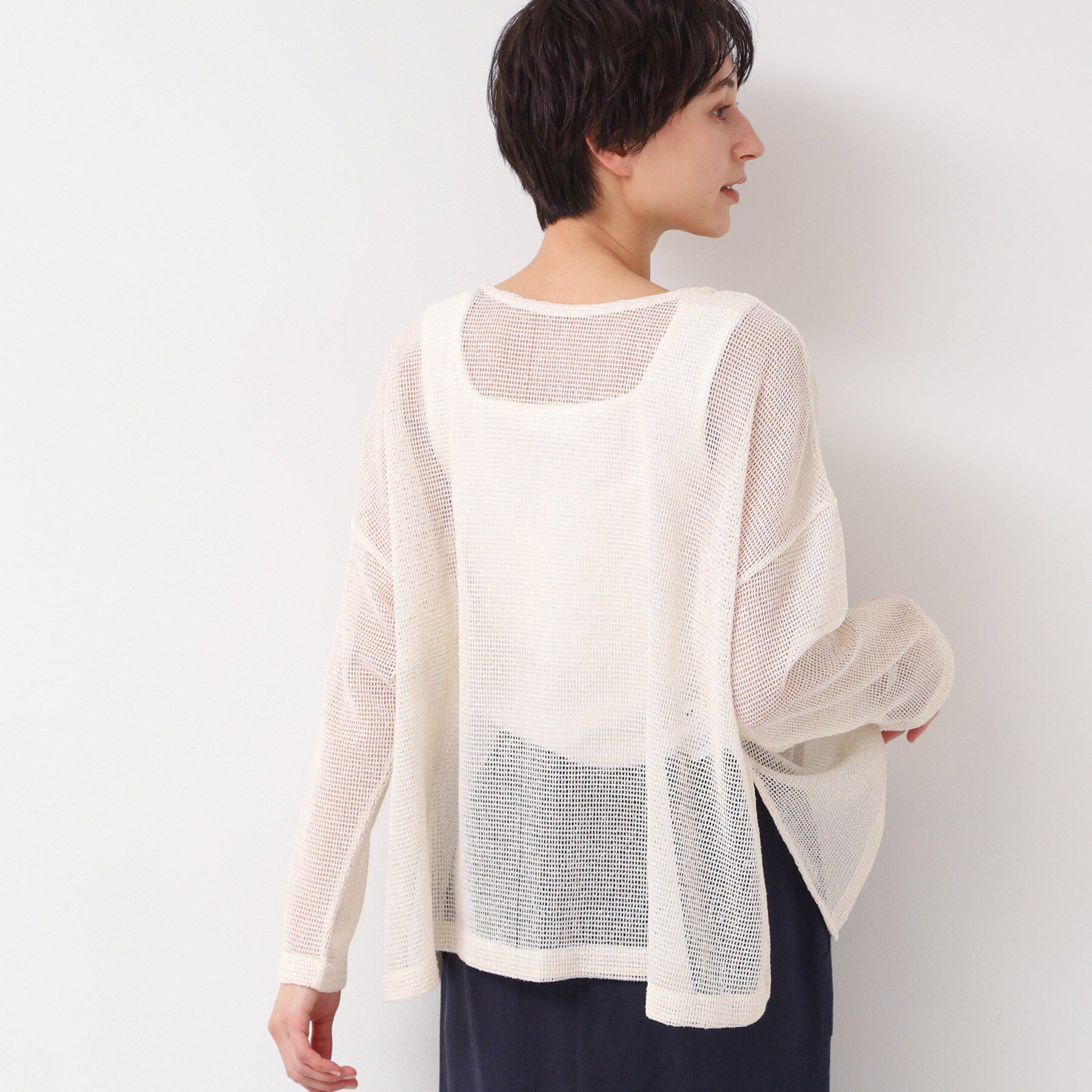 Dessin「【前後2WAY・洗える】ラメ入りオーバーサイズメッシュブラウス」|シャツ・ブラウス|