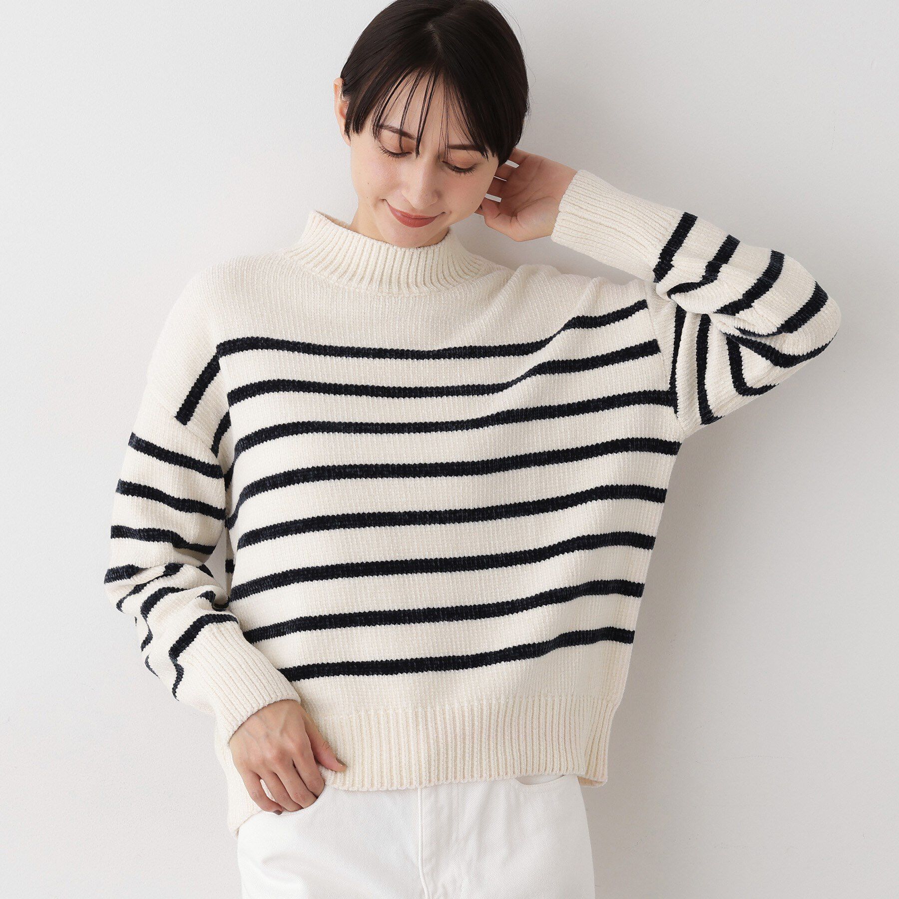 Dessin「【洗える】ハイネックベロアモールニット」|ニット・セーター|