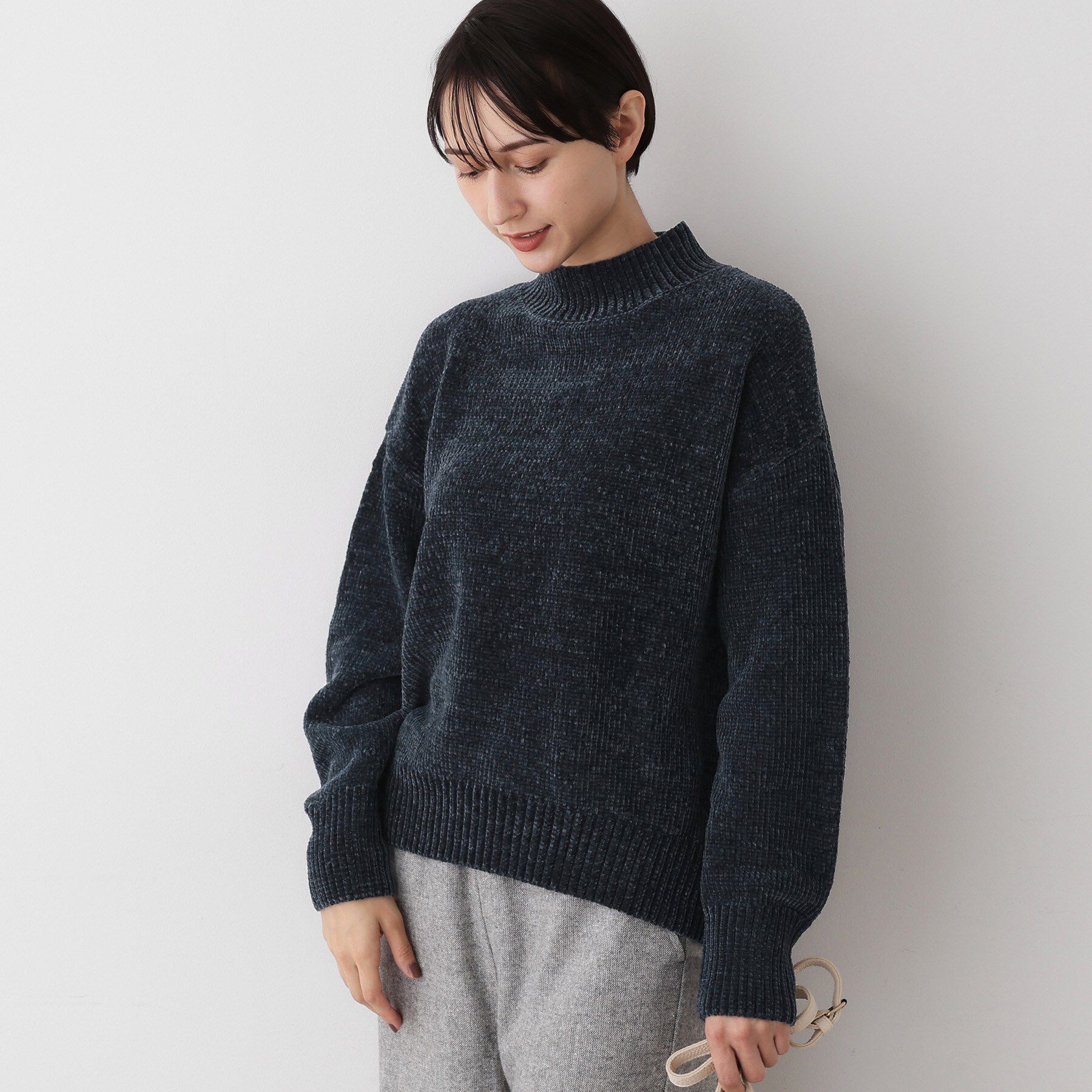 Dessin「【洗える】ハイネックベロアモールニット」|ニット・セーター|