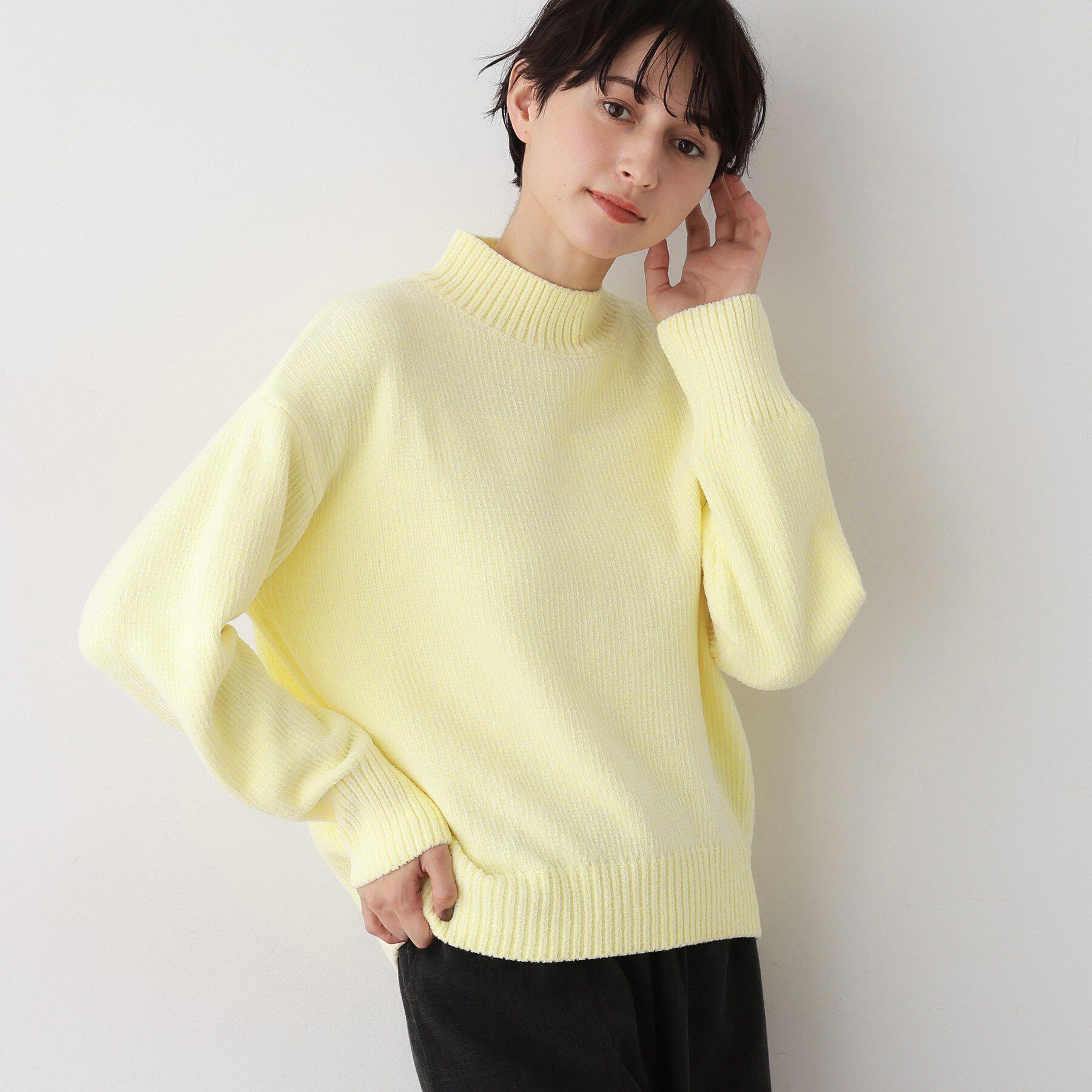 Dessin「【洗える】ハイネックベロアモールニット」|ニット・セーター|ライトイエロー(03