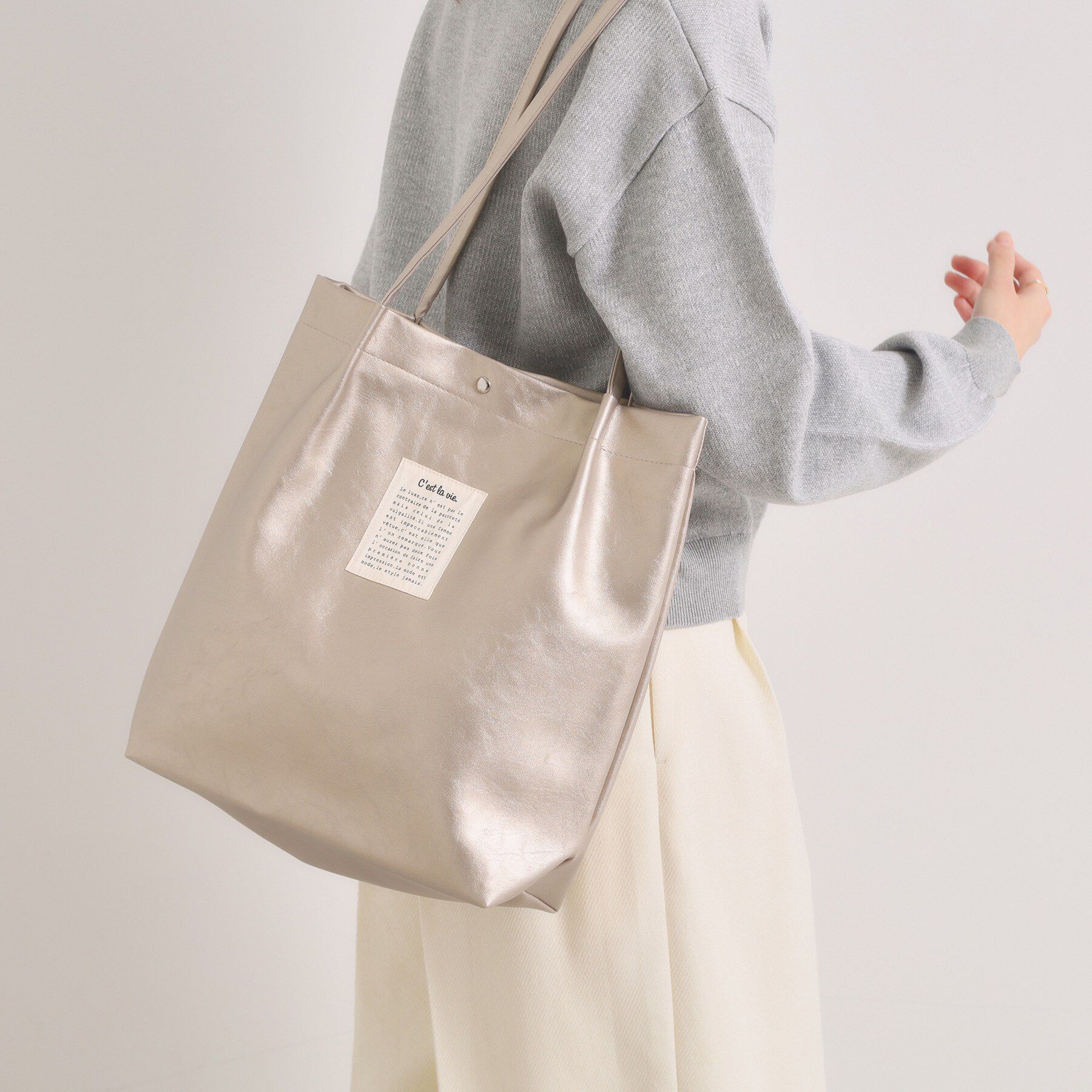 ITS&rsquo;DEMO「【A4対応】合皮ハンドルタックトート」|トートバッグ|ブロンズ(008)
