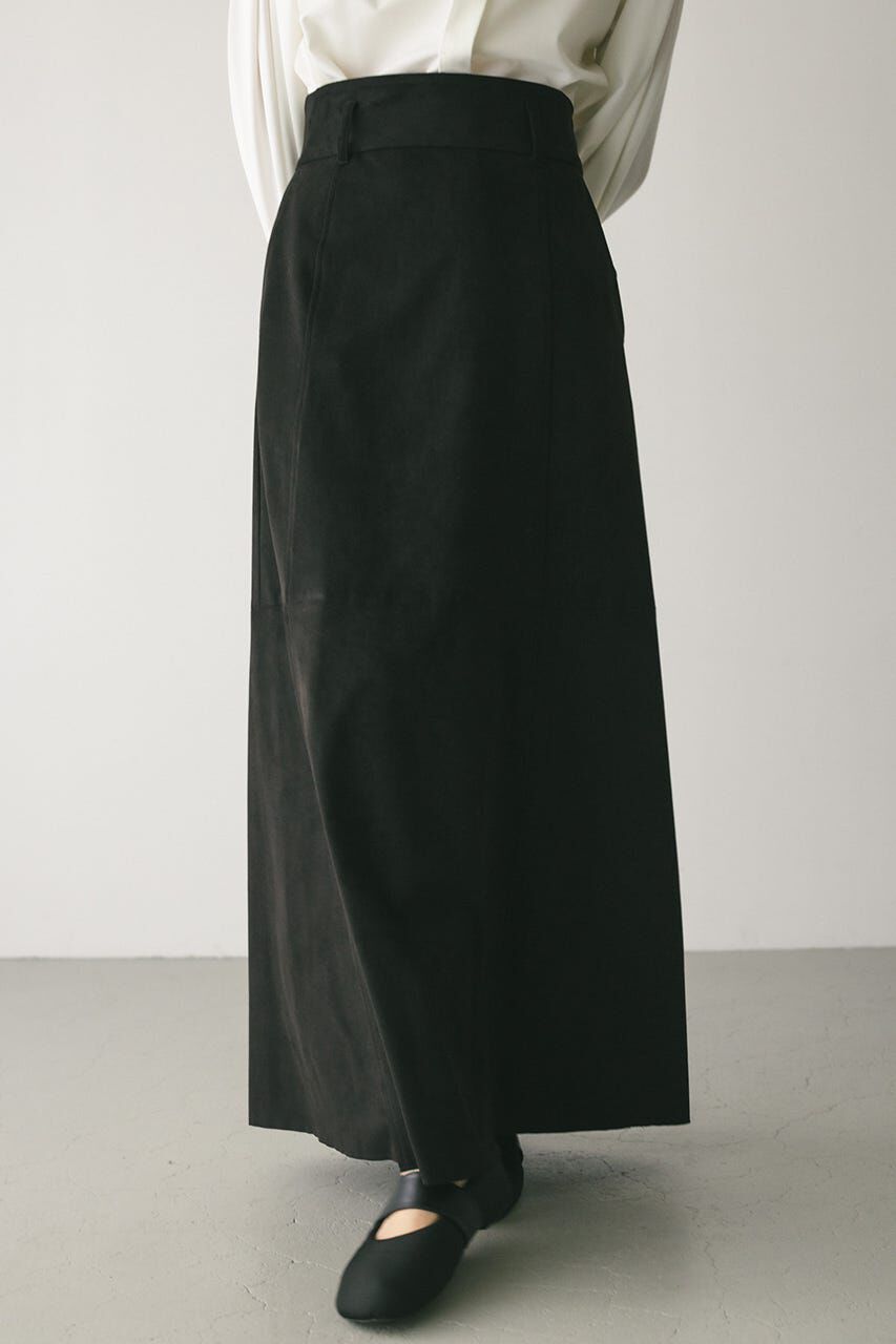 STYLEMIXER「フェイクスウェードパネルフレアスカート」|スカート|BLK