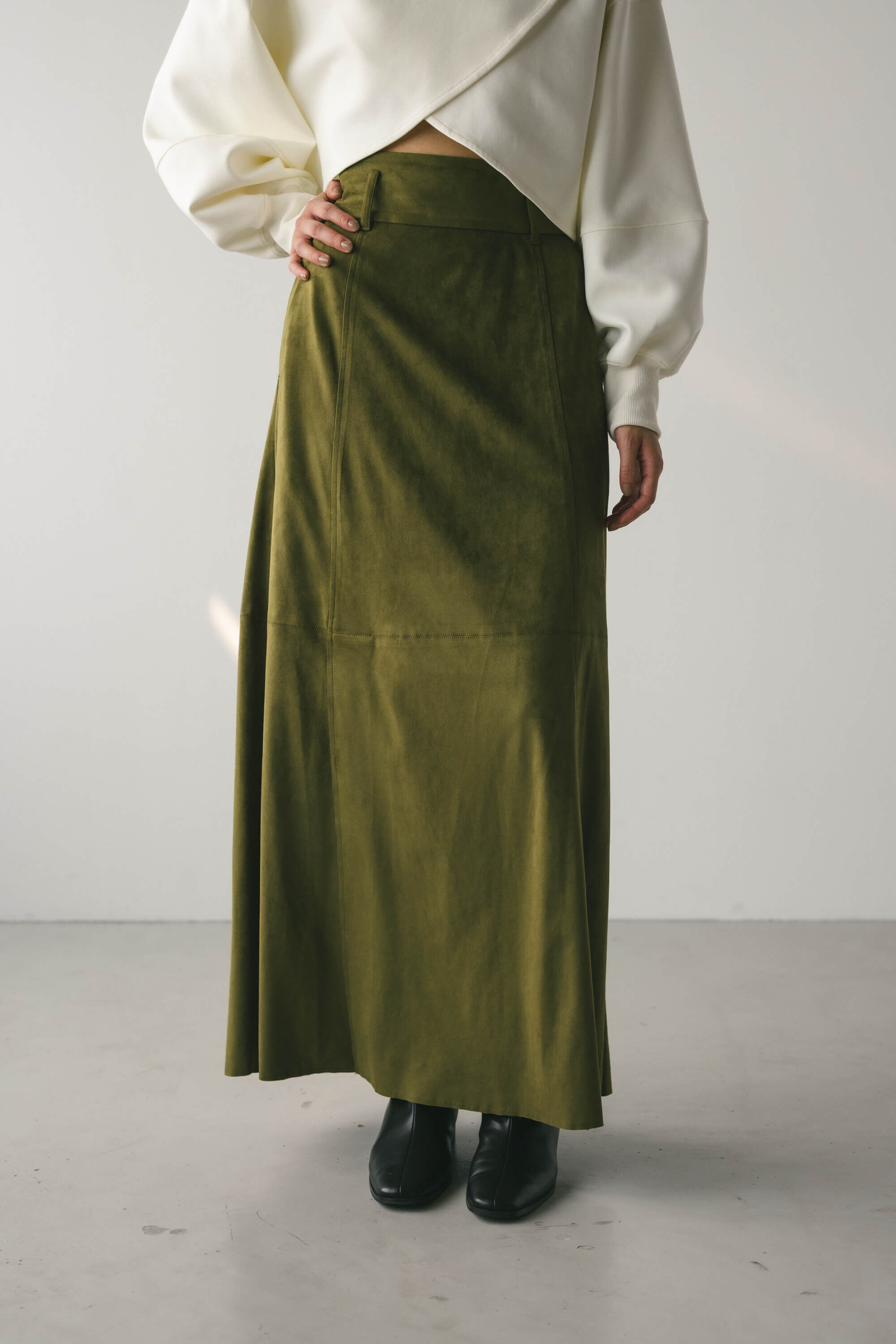 STYLEMIXER「フェイクスウェードパネルフレアスカート」|スカート|