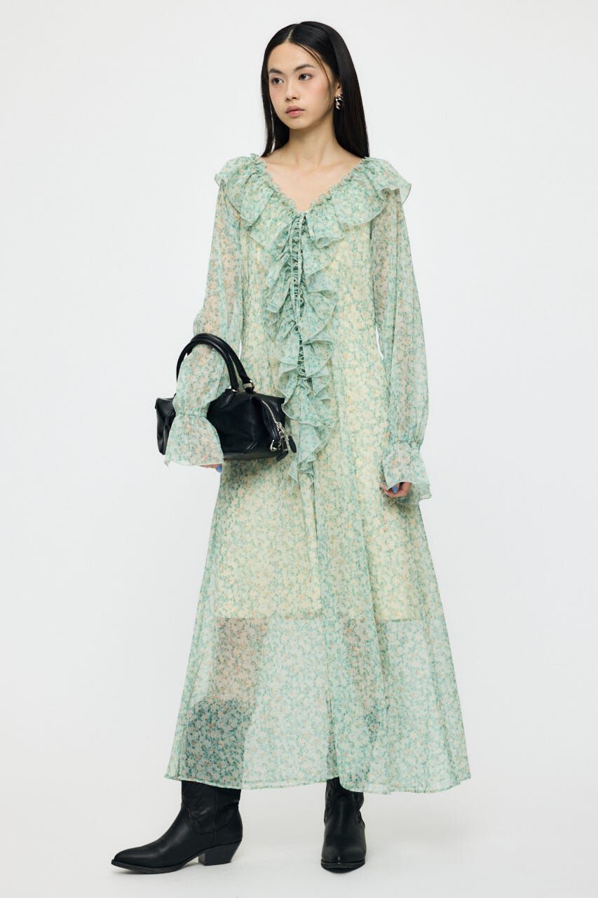 MOUSSY「RUFFLE CHIFFON MAXI ドレス」|ワンピース|