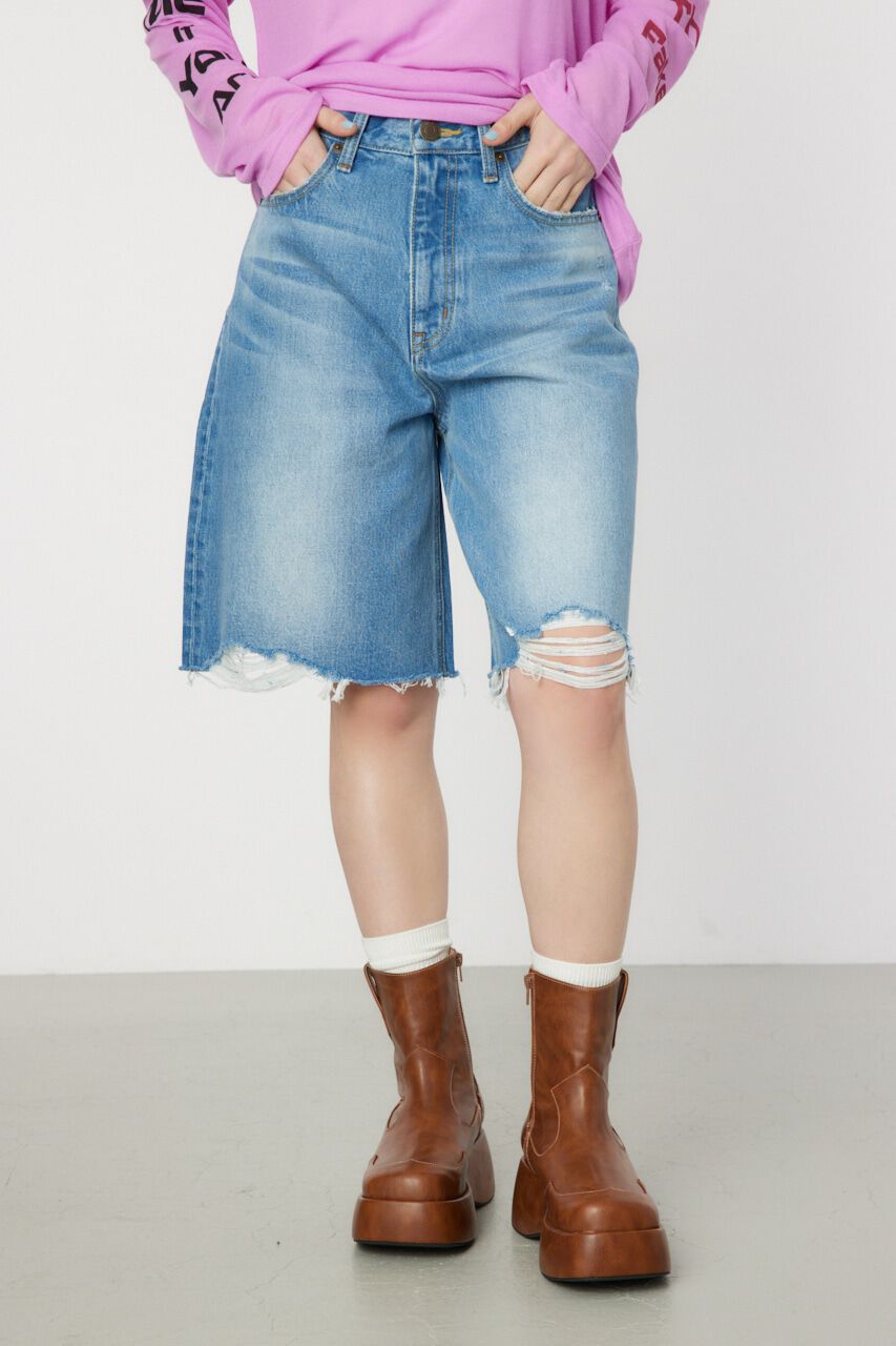 RODEO CROWNS「ダメージDENIM バミューダパンツ」|デニム|BLU