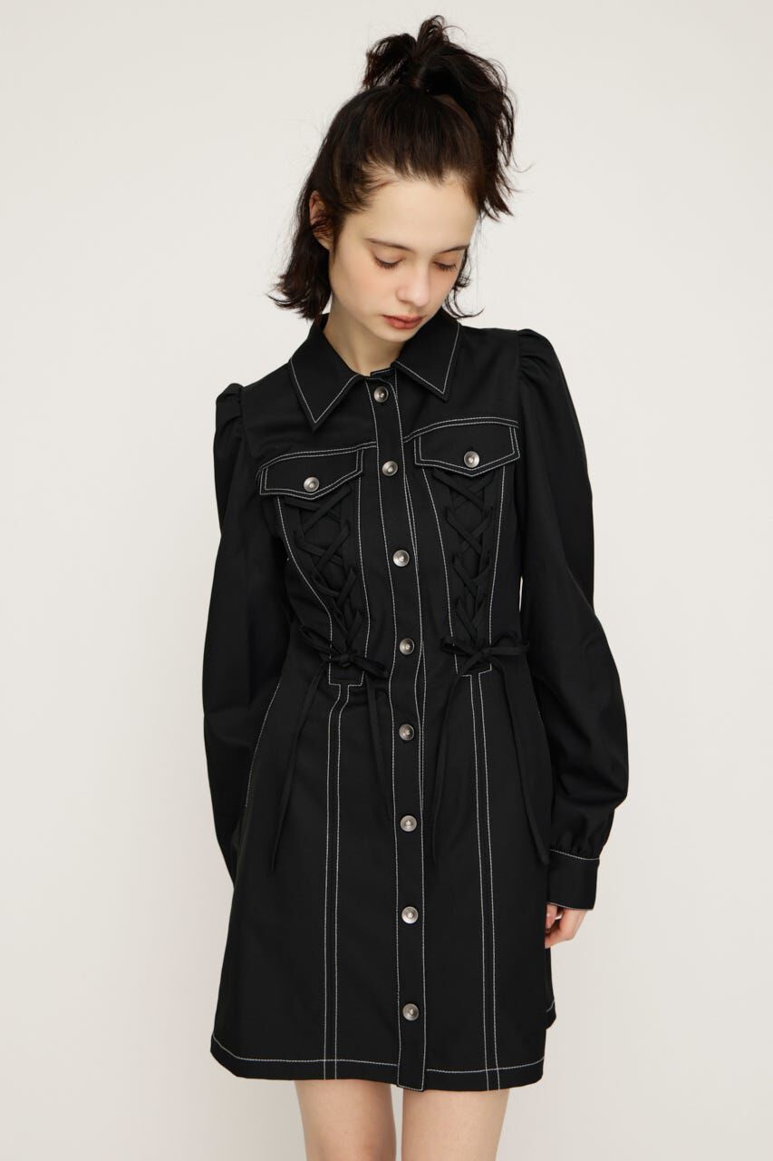 SLY「LACE UP FRONT BUTTON ショートワンピース」|ワンピース|