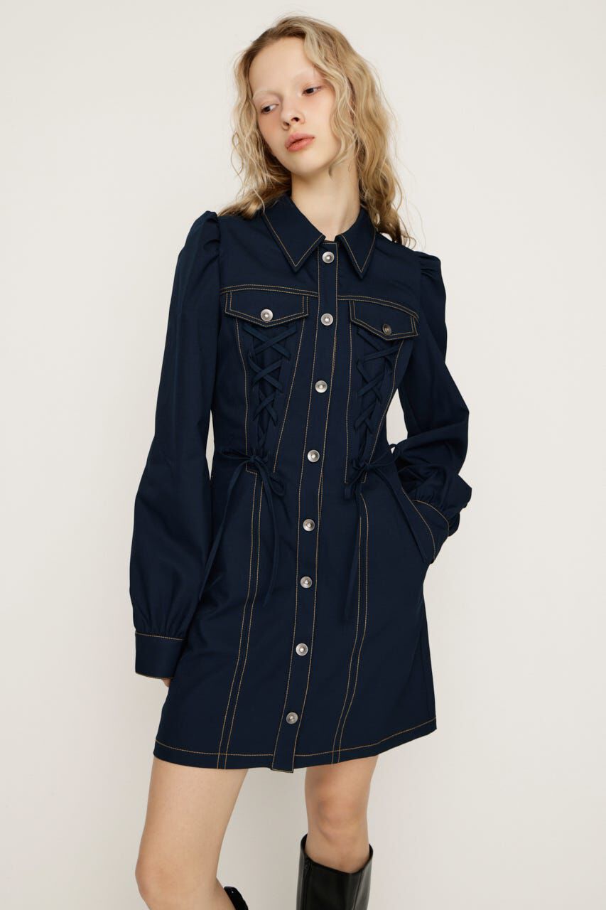 SLY「LACE UP FRONT BUTTON ショートワンピース」|ワンピース|