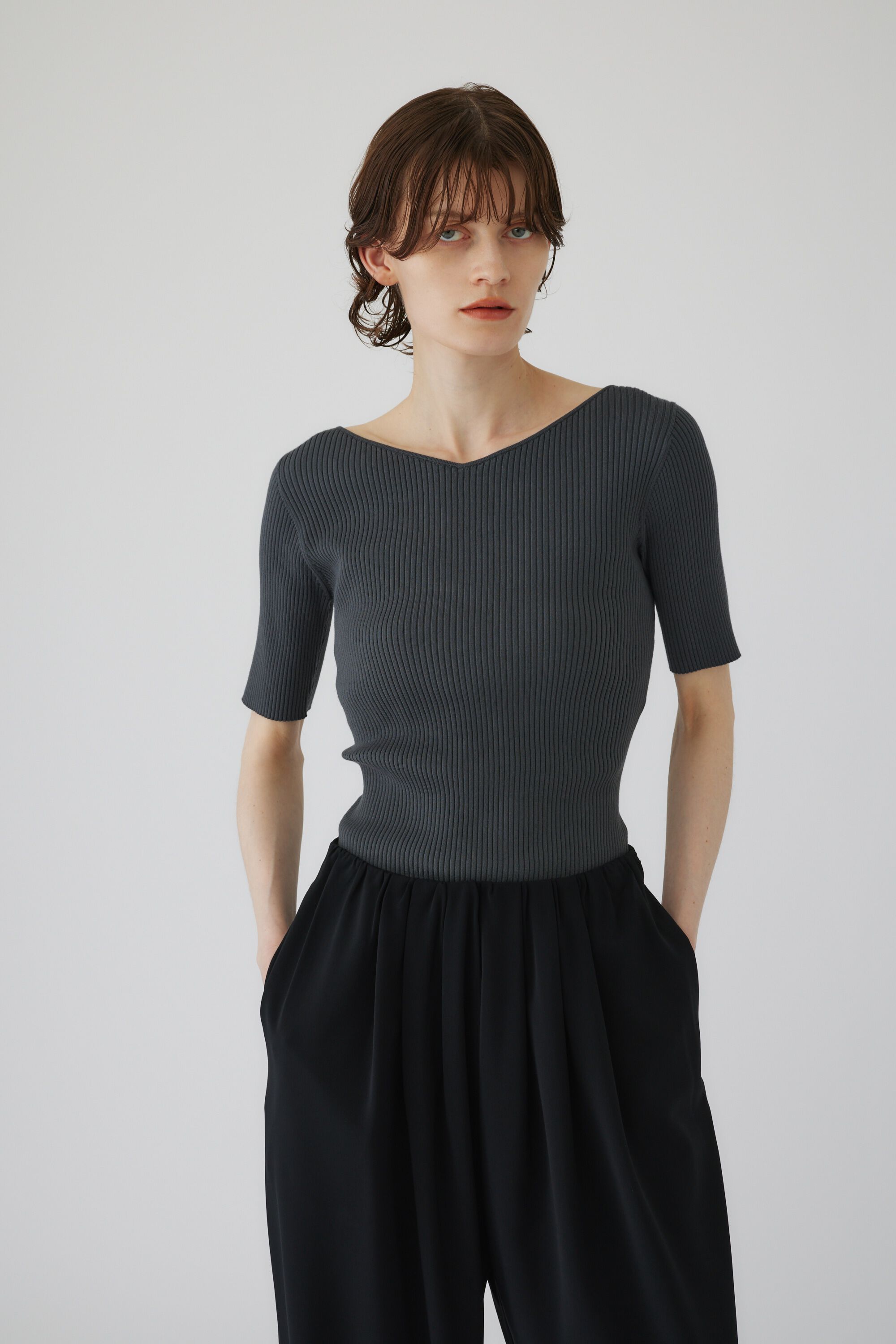 RIM.ARK 「Both v half sleeve tops」|ニット・セーター|GRY