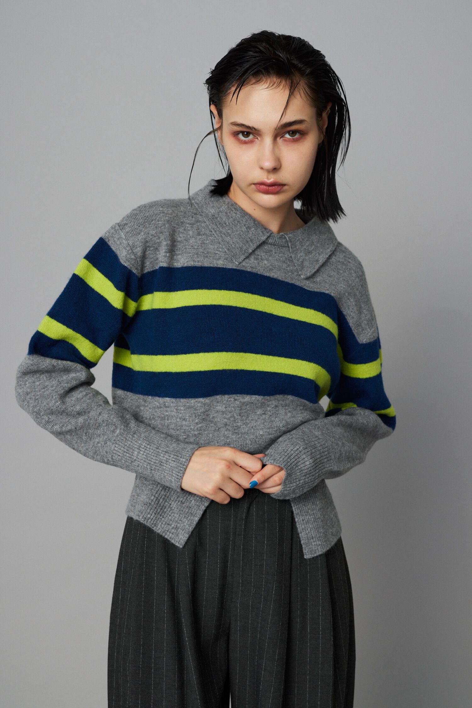 HeRIN.CYE「Border knit tops」|ニット・セーター|GRY