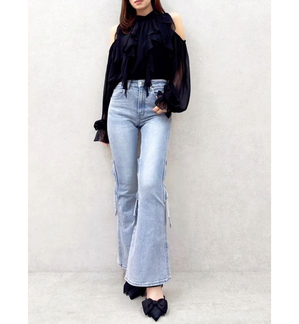 dazzlin「バックリボンフルイドパンツ」|デニム|