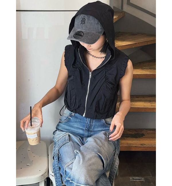 MURUA「シャーリングフードベスト【セットアップ着用可】」|ベスト・ジレ|