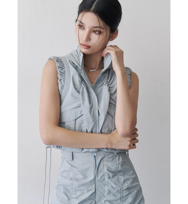 MURUA「シャーリングフードベスト【セットアップ着用可】」|ベスト・ジレ|アイスブルー