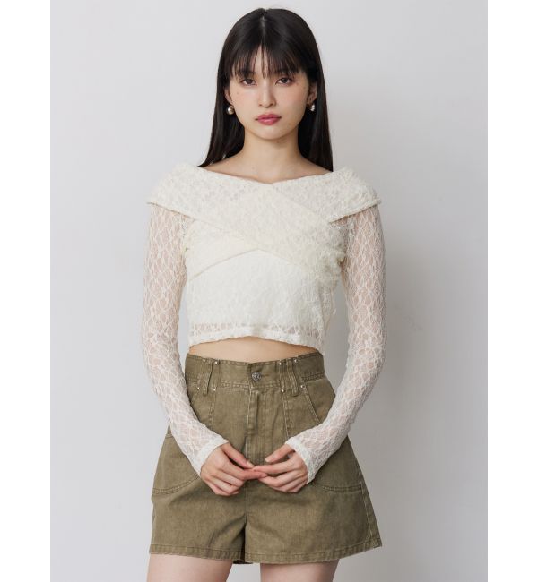 MURUA「レースカシュクールオフショルトップス」|Tシャツ・カットソー|