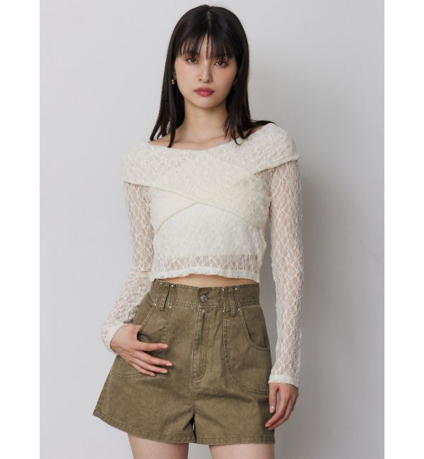 MURUA「レースカシュクールオフショルトップス」|Tシャツ・カットソー|
