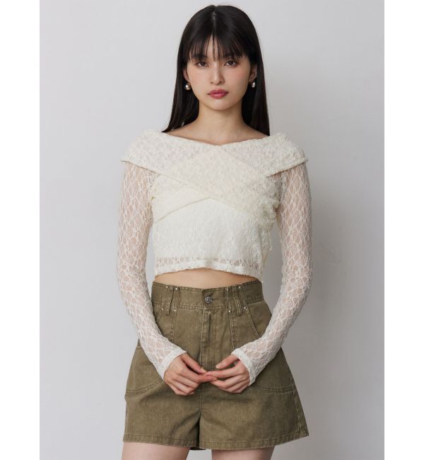 MURUA「レースカシュクールオフショルトップス」|Tシャツ・カットソー|