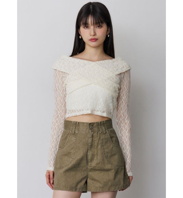 MURUA「レースカシュクールオフショルトップス」|Tシャツ・カットソー|