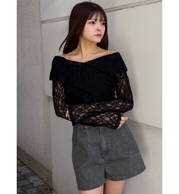 MURUA「レースカシュクールオフショルトップス」|Tシャツ・カットソー|