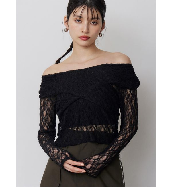 MURUA「レースカシュクールオフショルトップス」|Tシャツ・カットソー|ブラック