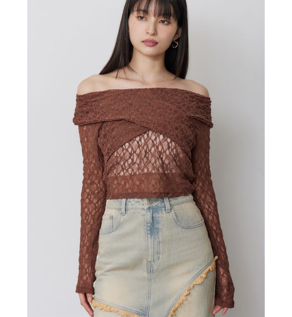 MURUA「レースカシュクールオフショルトップス」|Tシャツ・カットソー|ブラウン
