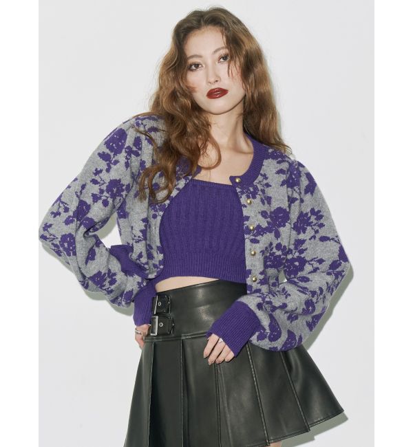 EVRIS「フラワーアンサンブルニットトップス」|ニット・セーター|パープル