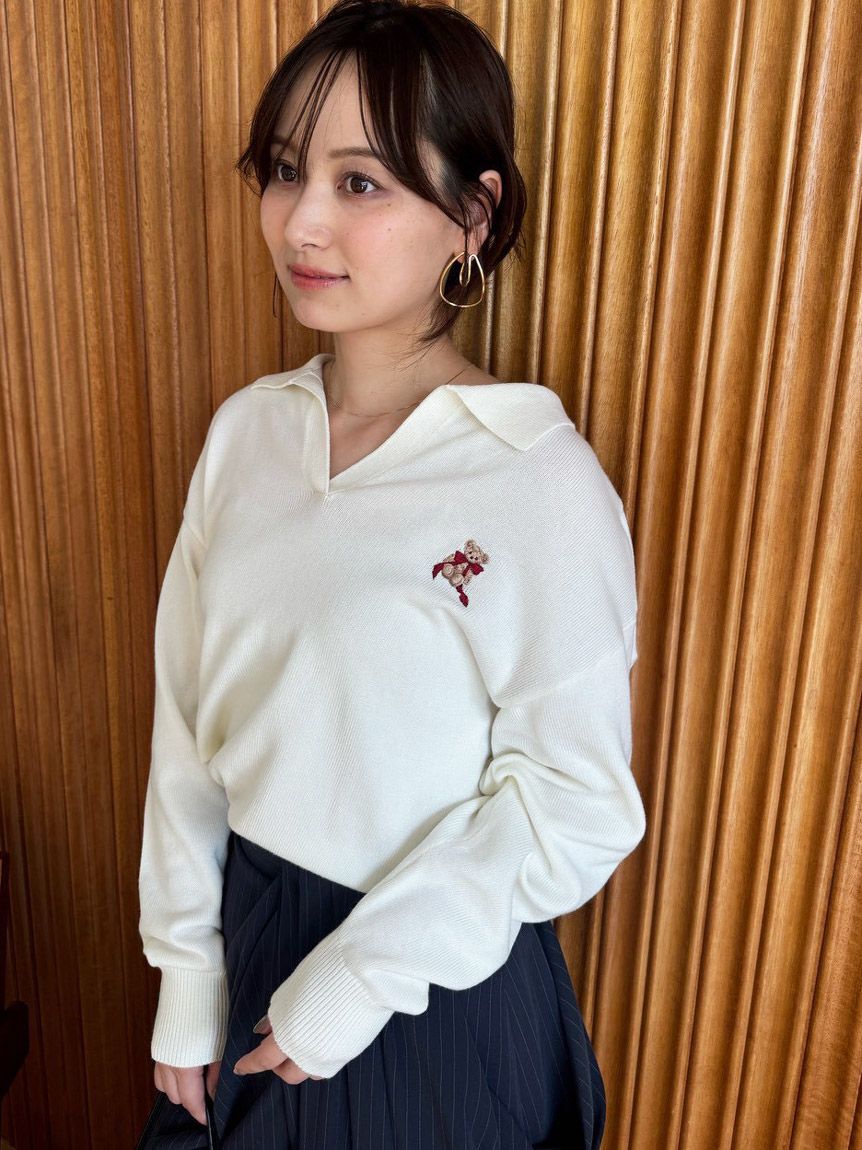 SNIDEL「リボンベアスキッパーニットプルオーバー」|ニット・セーター|