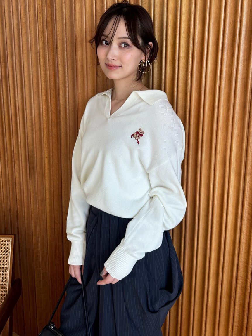 SNIDEL「リボンベアスキッパーニットプルオーバー」|ニット・セーター|