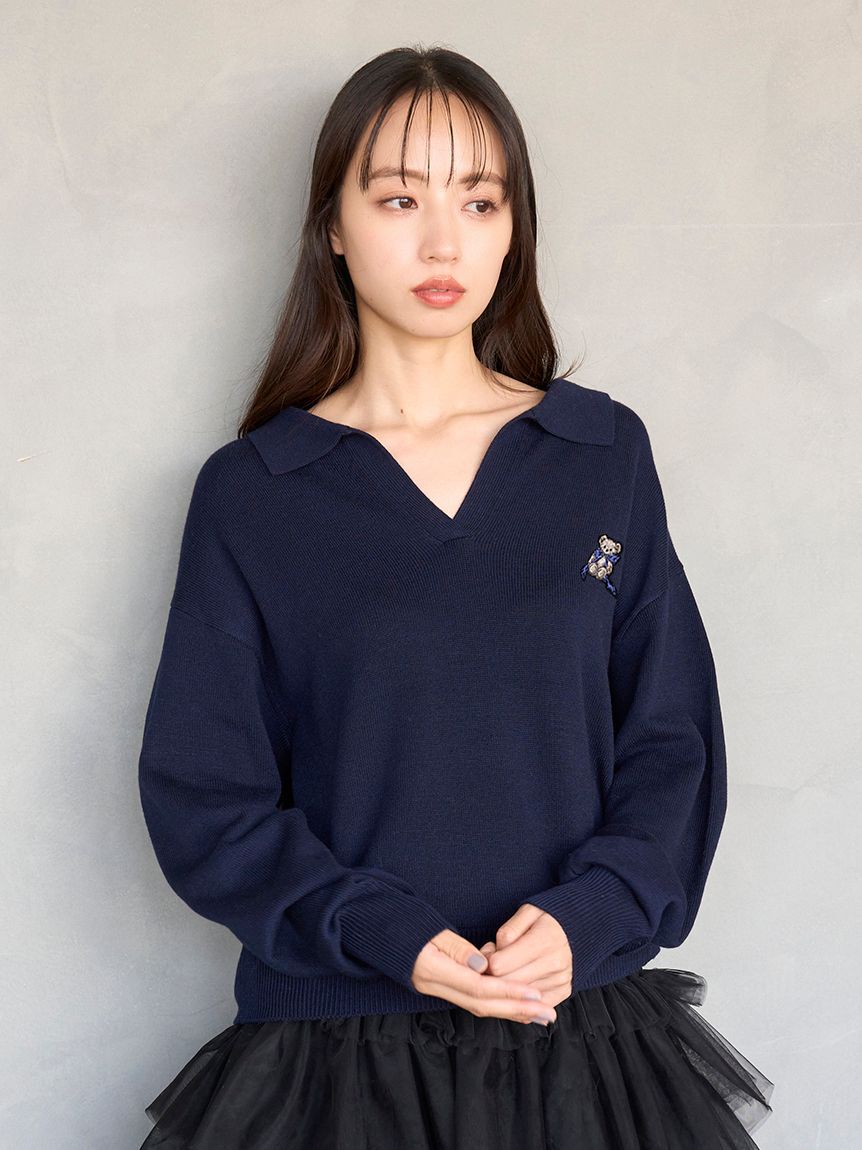 SNIDEL「リボンベアスキッパーニットプルオーバー」|ニット・セーター|