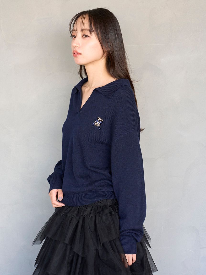 SNIDEL「リボンベアスキッパーニットプルオーバー」|ニット・セーター|