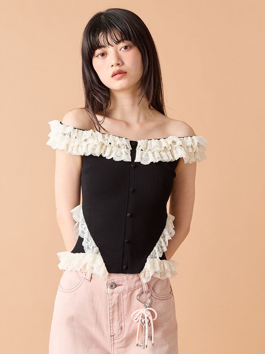 LILY BROWN「2wayレースフリルニットトップス」|ニット・セーター|