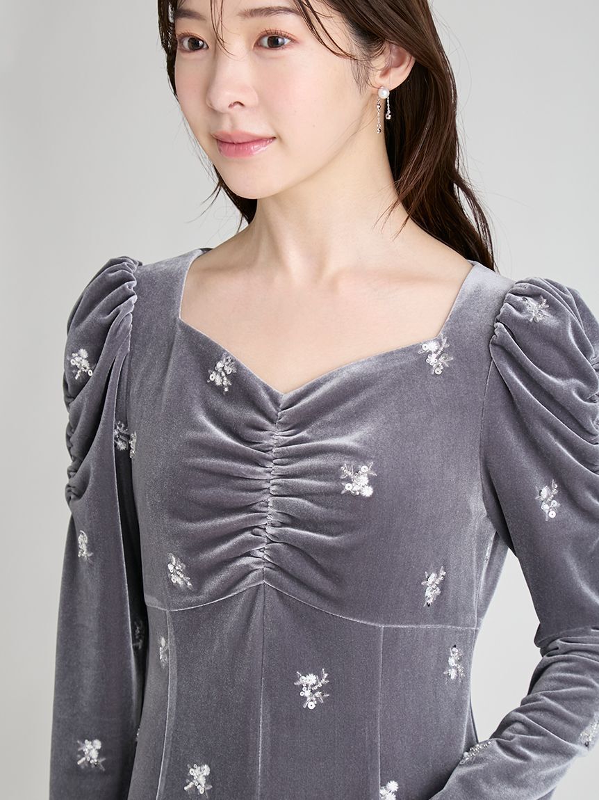 CELFORD「花柄刺繍ベロアワンピース」|ワンピース|