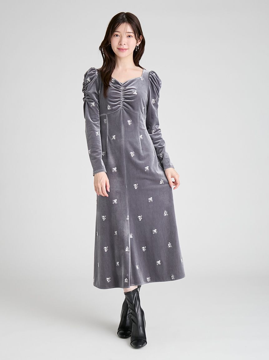 CELFORD「花柄刺繍ベロアワンピース」|ワンピース|