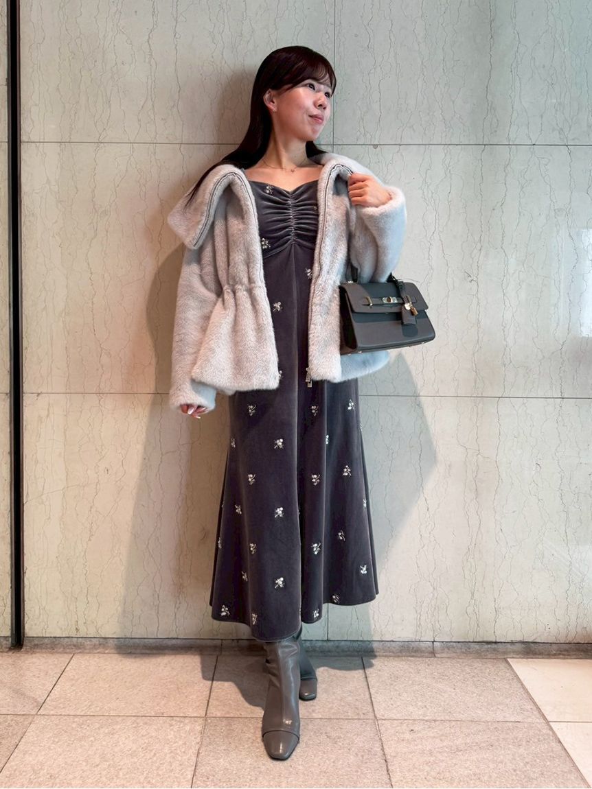 CELFORD「花柄刺繍ベロアワンピース」|ワンピース|