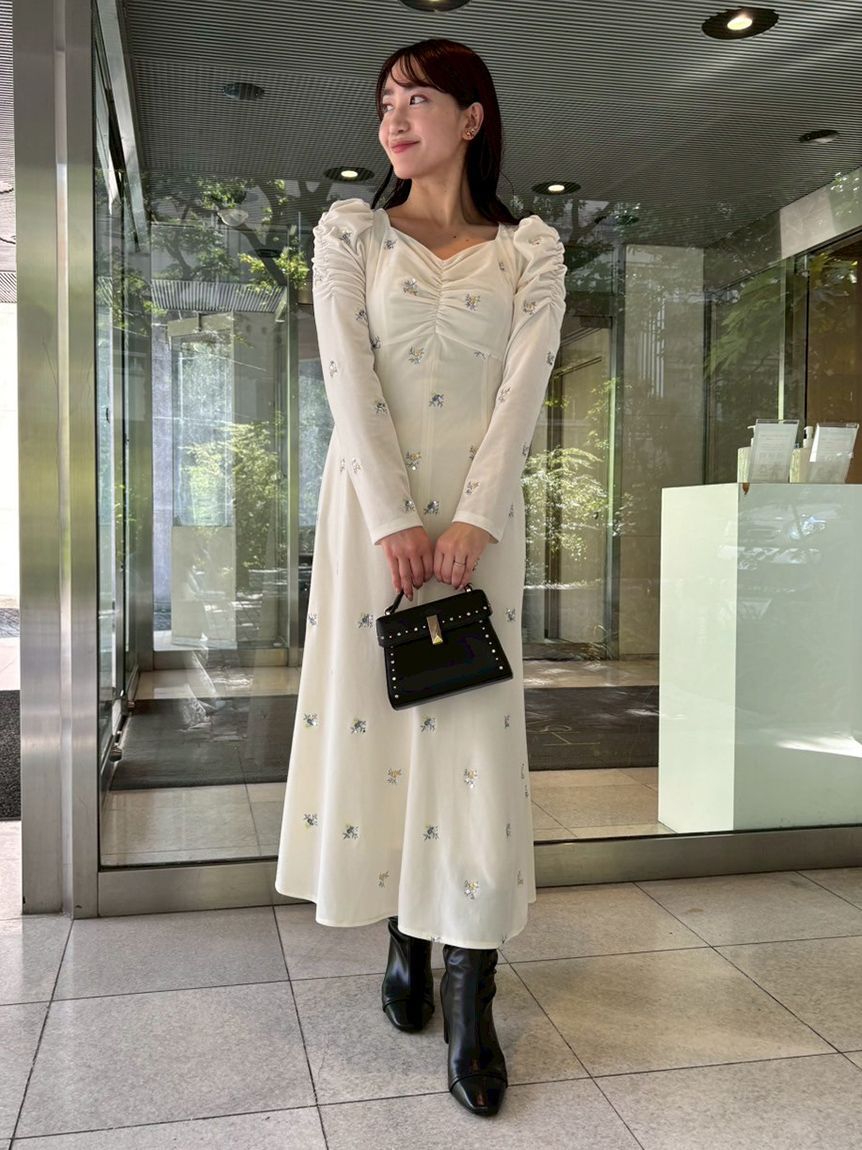 CELFORD「花柄刺繍ベロアワンピース」|ワンピース|