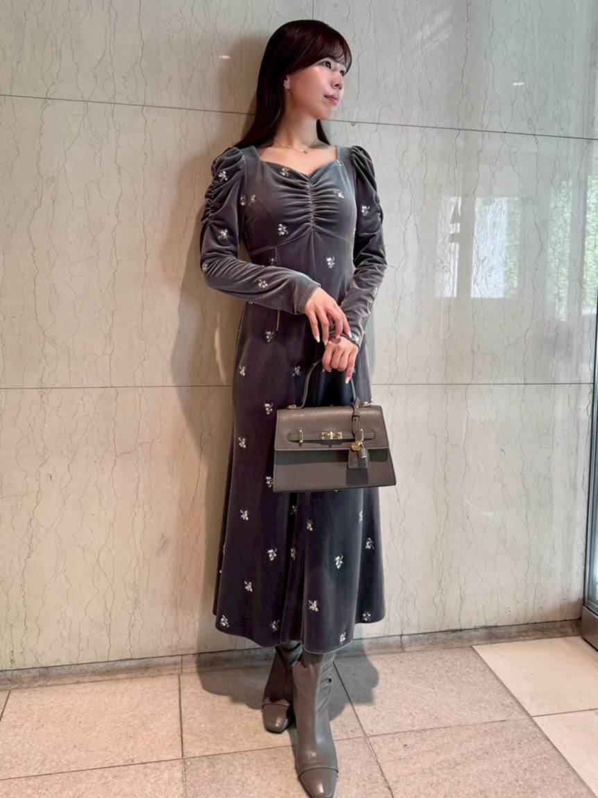 CELFORD「花柄刺繍ベロアワンピース」|ワンピース|