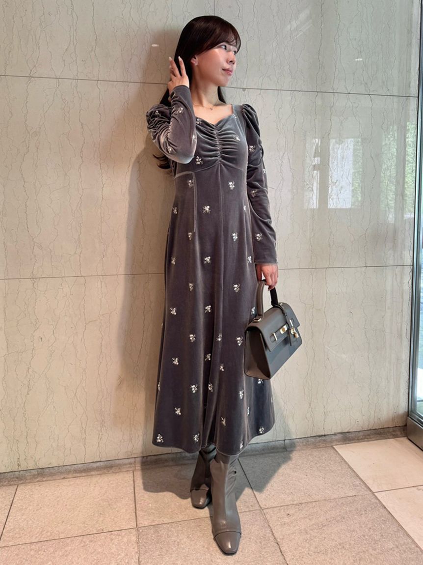 CELFORD「花柄刺繍ベロアワンピース」|ワンピース|