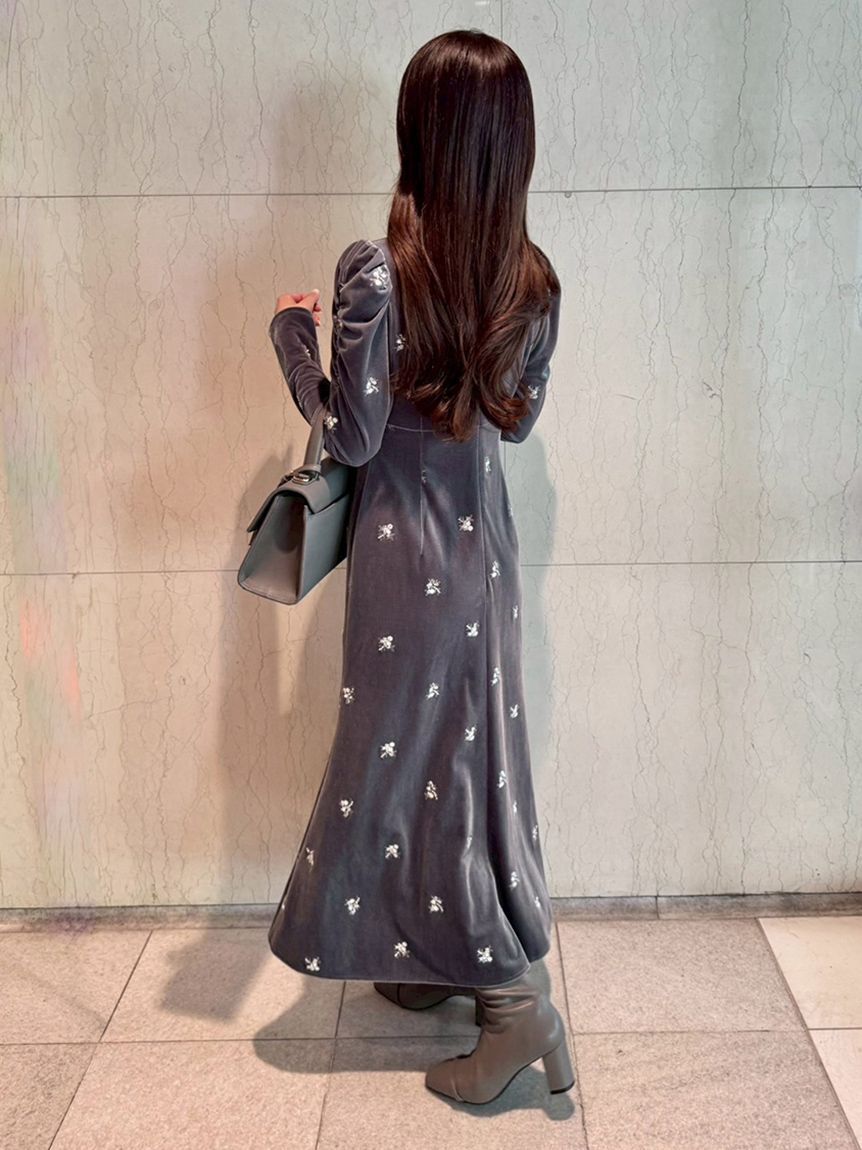 CELFORD「花柄刺繍ベロアワンピース」|ワンピース|