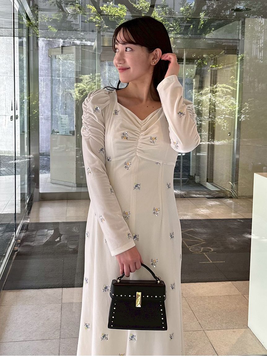 CELFORD「花柄刺繍ベロアワンピース」|ワンピース|