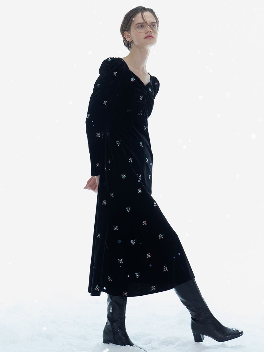 CELFORD「花柄刺繍ベロアワンピース」|ワンピース|