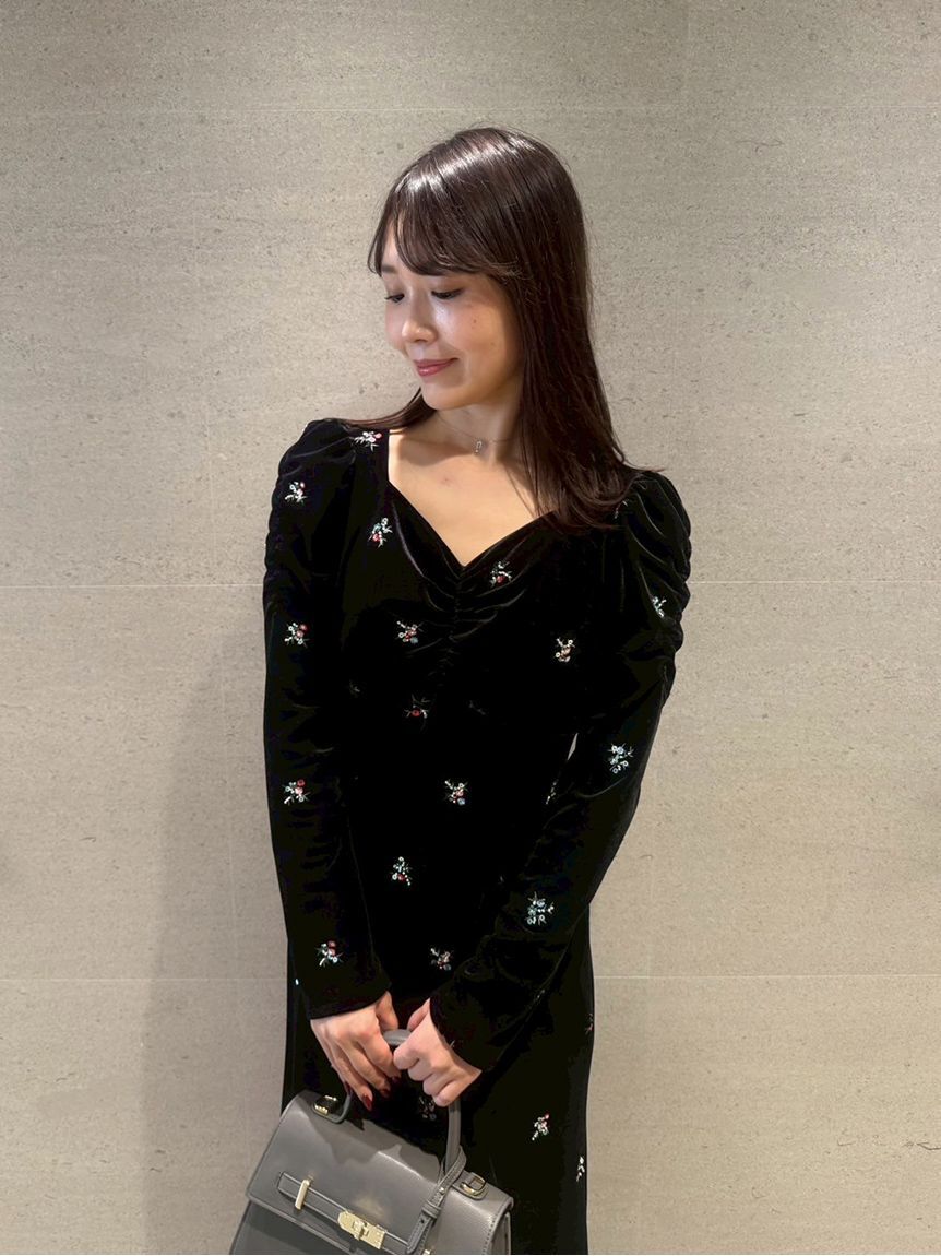 CELFORD「花柄刺繍ベロアワンピース」|ワンピース|