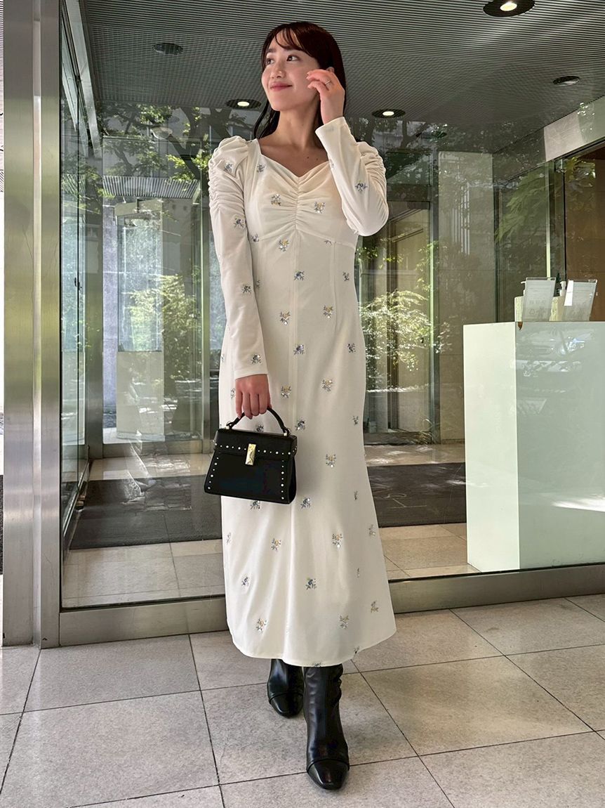 CELFORD「花柄刺繍ベロアワンピース」|ワンピース|